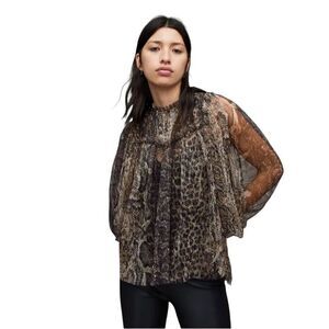 ALLSAINTS Perri Noche Tulle Top Blouse Animal Print 2